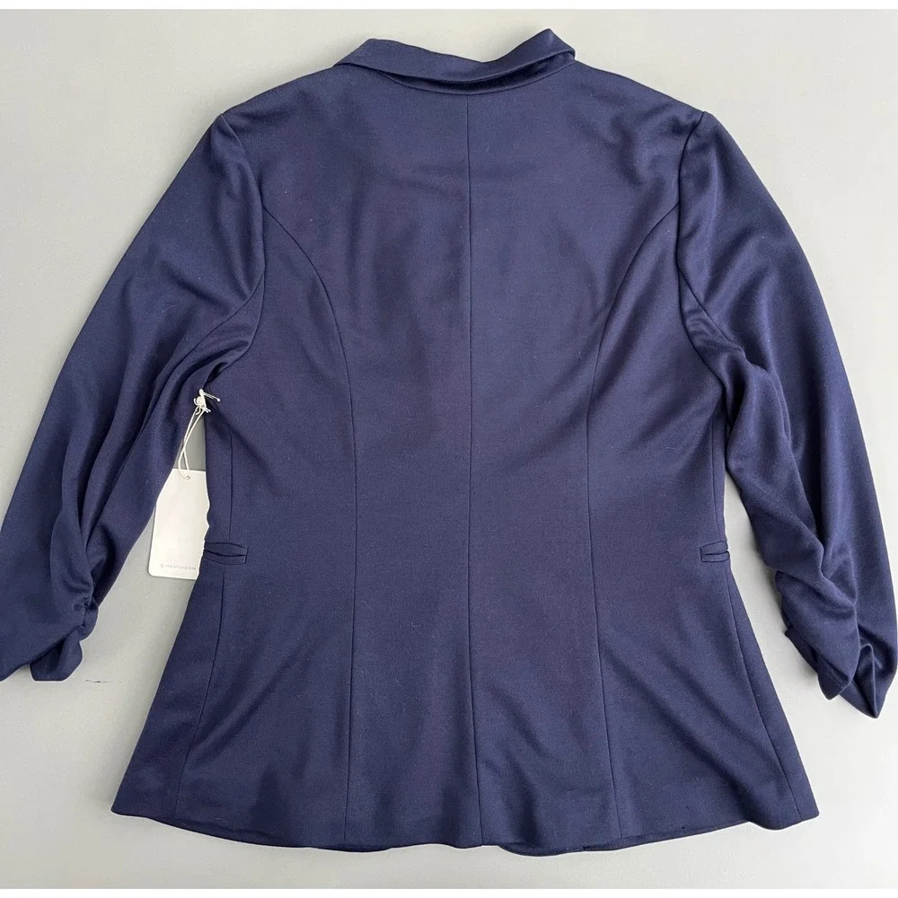 NWT 41 Hawthorn Benson 3/4 Ruched Sleeve Blazer Navy Blue Striped Lining